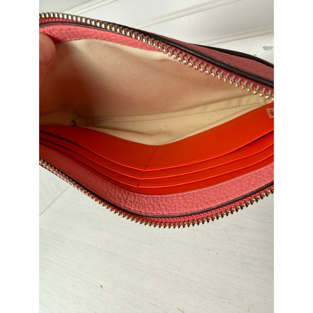 Tory Burch Pebbled Leather Colorblock Crossbody Wallet Purse Pink Orange EUC - Picture 7 of 8